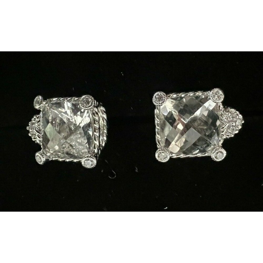 Judith Ripka Sterling 6.75 ct tw Crystal Quartz Gemstone Button Earrings
